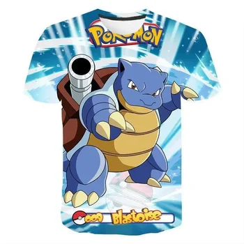 Летняя футболка с 3D-принтом Pokemon Pikachu 2024 для мальчиков и девочек, Футболка с круглым вырезом для детского досуга, Спортивный Дышащий Топ