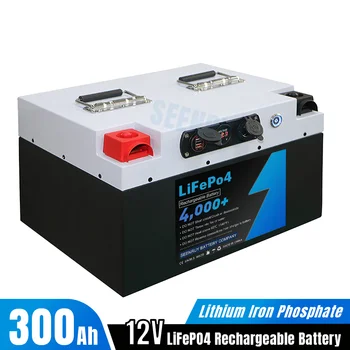 Литий-железо-фосфатный аккумулятор Lifepo4 емкостью 12 В 300 Ач, встроенный BMS Bluetooth с разъемом USB для кемперов на колесах с солнечной энергией