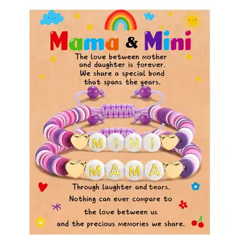 Мама Мими, мама дочка, мама Я, мягкие глиняные браслеты, регулируемые украшения из бисера, подарок для женщин и девочек (набор-2 шт.)