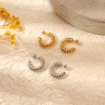 Массивные Витые Золотые Серьги-кольца для Женщин в Винтажном стиле, Гипоаллергенные и смелые