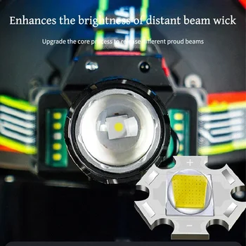 Масштабируемый Мощный светодиодный налобный датчик 30 Вт Налобный фонарик USB Перезаряжаемый Налобный фонарь Camping Lanterna Встроенный аккумулятор Изображение 2