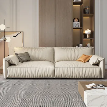 Мебель для гостиной кожаный диван Итальянский минималистский диван с ушами слона прямой ряд гостиной мелкое домашнее хозяйство Изображение 2