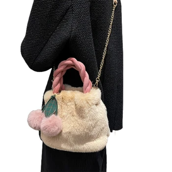 Милая и модная сумка-мешок, сумки через плечо, сумочка из мягкого пушистого материала с кисточками, деталь 517D