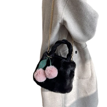 Милая и модная сумка-мешок, сумки через плечо, сумочка из мягкого пушистого материала с кисточками, деталь 517D Изображение 2