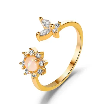 Милое кольцо с опалом в виде подсолнуха, Эстетичная Мечтательная Микро-инкрустация стразами, кольцо-бабочка Для женщин, подарок для вечеринки, ювелирные изделия