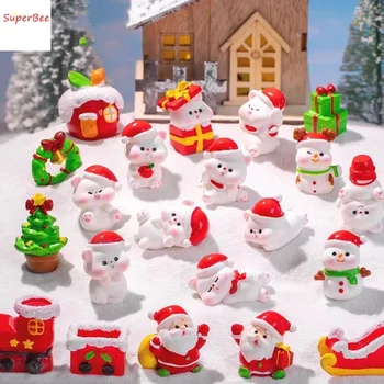 Миниатюрные рождественские украшения для кукольного домика, Санта-Клаус, Снеговик, сани, Рождественский коробочный набор для рождественских подарков детям