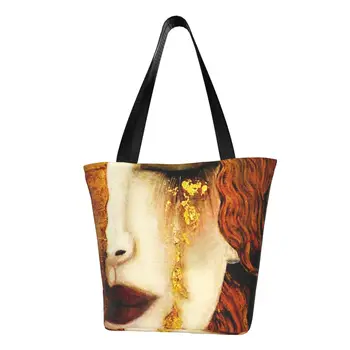 Многоразовая Хозяйственная Сумка Gustav Klimt Golden Tears, Женская Холщовая Сумка Через Плечо, Прочная Символичная Художественная Сумка Для Покупок, Сумки Для Покупок