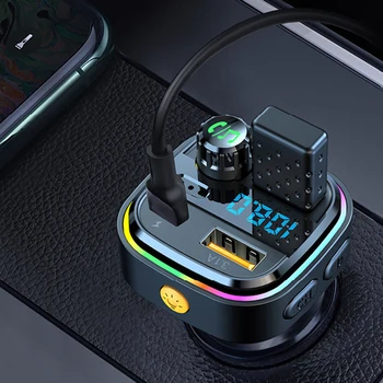 Многофункциональное автомобильное зарядное устройство для MP3-плеера, FM-передатчик, быстрое зарядное устройство с двумя USB-разъемами и подсветкой окружающей среды Изображение 2