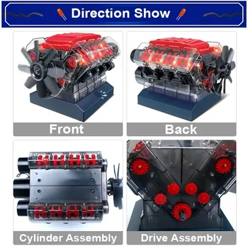 Модель двигателя V8 Соберите миниатюрную физическую игрушку-головоломку, игрушки-паровозики, маленькую имитацию высокотехнологичного восьмицилиндрового двигателя Ca, игрушку Изображение 2