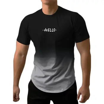Модная мужская футболка с буквенным принтом, контрастные градиентные топы в стиле харадзюку с коротким рукавом, спортивные костюмы с круглым вырезом для отдыха, футболки Оверсайз