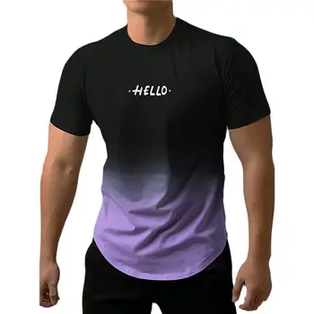 Модная мужская футболка с буквенным принтом, контрастные градиентные топы в стиле харадзюку с коротким рукавом, спортивные костюмы с круглым вырезом для отдыха, футболки Оверсайз Изображение 2