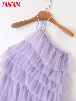Модное женское фиолетовое сетчатое платье на бретелях с открытой спиной, сексуальные вечерние платья Famle 4T01 Изображение 2