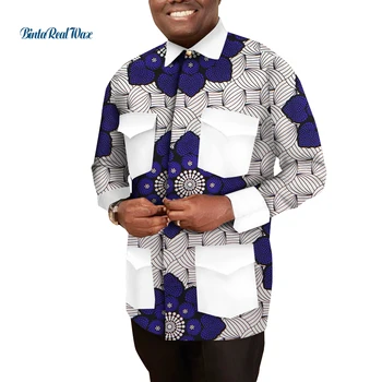 Модные мужские рубашки с длинным рукавом и африканским принтом Riche, мужские рубашки с карманом, дашики, одежда для вечеринок в африканском стиле, Wyn1704