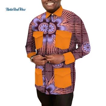 Модные мужские рубашки с длинным рукавом и африканским принтом Riche, мужские рубашки с карманом, дашики, одежда для вечеринок в африканском стиле, Wyn1704 Изображение 2
