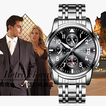 Модные мужские часы со стальным ремешком, светящиеся часы с одним календарем, Роскошные наручные деловые часы, кварцевые часы Relogio Masculino