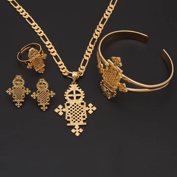 Модный Золотой эфиопский набор украшений с детским крестиком для девочек, ювелирные изделия из Нигерии, Конго, Уганды