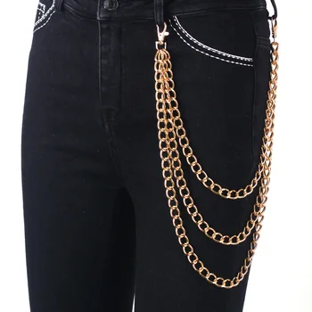 Модный панк-хип-хоп, модный пояс, Поясная цепочка, Многослойная мужская цепочка для брюк, джинсы, панк-серебряное металлическое Большое кольцо, цепи для брюк YE40