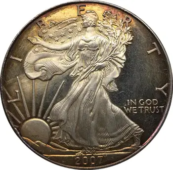 Монета в слитках американского серебряного орла стоимостью 1 доллар США 2007 года с серебряным покрытием, Памятная монета, копия монеты
