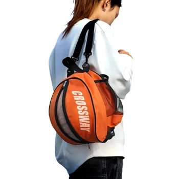 Мужская баскетбольная сумка, спортивный мяч для футбола, волейбола, софтбола, 2 боковых сетчатых кармана, футбольная сумка круглой формы через плечо Изображение 2