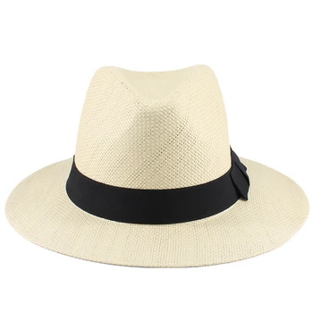 Мужская Женская соломенная панама, летняя фетровая шляпа с широкими полями, шляпа-трильби, сомбреро, уличная пляжная шляпка для загара, дорожный размер US 7 1/4 UK L Изображение 2