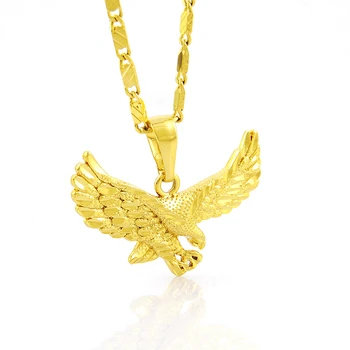 Мужская мода Орел кулон Покрытие 24 карат золотое ожерелье Женская пара 45 см 50 см 60 см Длинное ожерелье