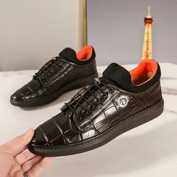 Мужская обувь из крокодиловой кожи, спортивная обувь для отдыха, обувь для шитья из крокодиловой кожи, мужская коричневая обувь ручной работы, кроссовки Мужские