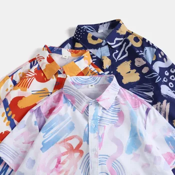 Мужская одежда 2023, модные мужские повседневные гавайские рубашки с коротким рукавом, пляжная рубашка на пуговицах, тропические блузки большого размера, топы Изображение 2