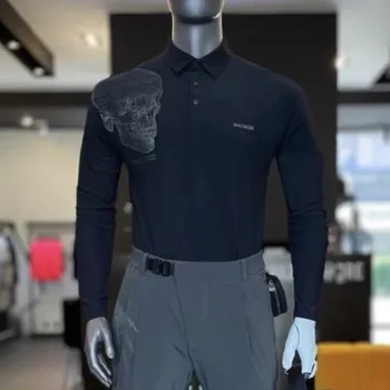 Мужская рубашка поло для гольфа, удобная спортивная дышащая рубашка с длинными рукавами, солнцезащитный легкий быстросохнущий теннисный топ Изображение 2