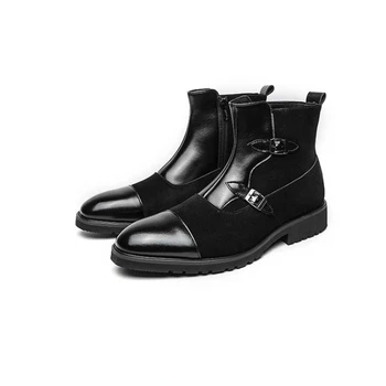 Мужские ботинки на молнии С Квадратным Носком, Винтажные Коричневые Ботинки, Короткие Мужские Ботинки с Бесплатной Доставкой, Zapatos De Seguridad Hombre, Размер 38-46