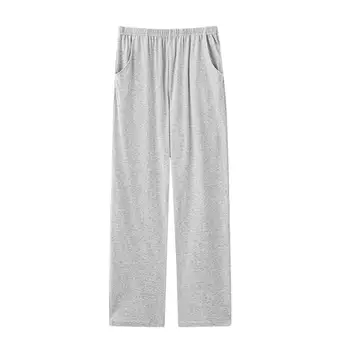 Мужские зимние пижамные брюки, стрейчевые, средней посадки, однотонные, с тонким карманом, широкие, прямые, для отдыха, длинные пижамные брюки Изображение 2