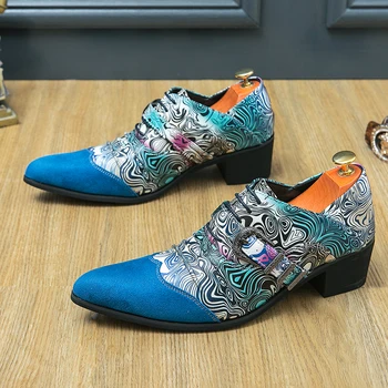 Мужские лоферы с острым носком, разноцветные слипоны на толстом высоком каблуке, модная мужская обувь для вечеринок ручной работы, Размер 38-46 