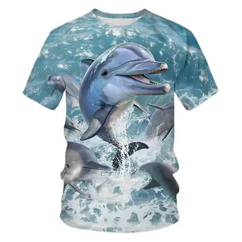 Мужские футболки в стиле милых животных, женские футболки с забавным 3D принтом дельфина, летняя модная повседневная футболка с круглым вырезом для мужчин