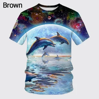 Мужские футболки в стиле милых животных, женские футболки с забавным 3D принтом дельфина, летняя модная повседневная футболка с круглым вырезом для мужчин Изображение 2