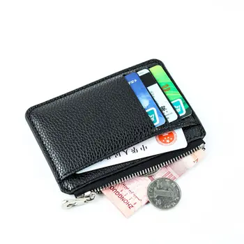 Мужской кошелек 1Шт, однотонный текстурированный держатель для кредитных ID-карт из искусственной кожи на молнии, мини-тонкий кошелек для монет, женский тонкий футляр для карт 2023 Новый органайзер Изображение 2
