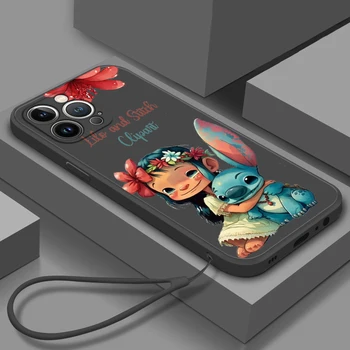 Мультфильм Stitch Angel Для Apple iPhone 15 14 13 12 11 Pro Max Mini XS Max X XR 7 8 Plus Силиконовый Жидкий Веревочный Чехол Для Телефона Fundas