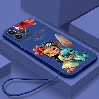 Мультфильм Stitch Angel Для Apple iPhone 15 14 13 12 11 Pro Max Mini XS Max X XR 7 8 Plus Силиконовый Жидкий Веревочный Чехол Для Телефона Fundas Изображение 2