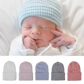 Мягкий тюрбан, детская шапочка для новорожденных, повседневная шапочка-бини, повязка на голову, шапочка для мальчиков и девочек, полосатая фетальная больничная шапочка для детей