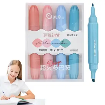 Набор маркеров 4ШТ Милые ручки Цветные маркеры с двойными концами Пастельные Kawaii Стационарные школьные принадлежности для школы