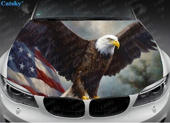 Наклейка на капот автомобиля с изображением американского флага в виде орла, наклейка из ПВХ, графическая обертка для двигателя автомобиля, обертка для грузовика, внедорожника, универсальный пользовательский DIY Изображение 2