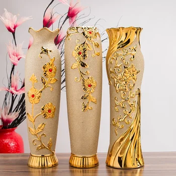 Напольная керамическая ваза с европейскими украшениями в виде вазы, большая гостиная, вход в ТВ-кабинет, золотая цветочная композиция