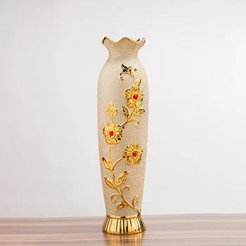 Напольная керамическая ваза с европейскими украшениями в виде вазы, большая гостиная, вход в ТВ-кабинет, золотая цветочная композиция Изображение 2