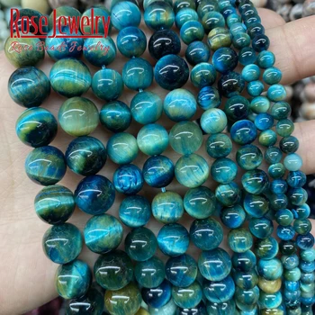Натуральный Многоцветный Синий Камень Тигровый Глаз, Бусины, Круглые Свободные Бусины Для изготовления ювелирных изделий, Аксессуары для браслетов-оберегов 