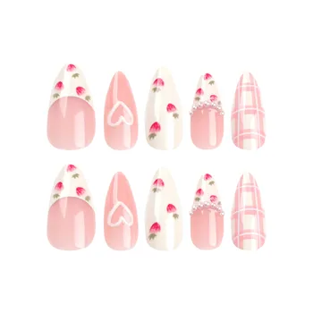 Нежно-розовые накладные ногти с декором в виде сердца, натуральный небьющийся ноготь, простая одежда для покупок, путешествий, свиданий