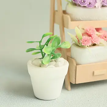 Необычный Яркий внешний вид, кукольный домик с зелеными листьями, миниатюрное растение в горшке, подарок на день рождения, кукольный домик, миниатюрный бонсай Изображение 2