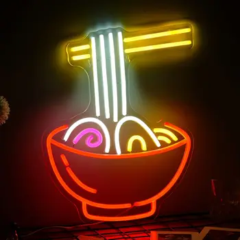 Неоновая вывеска Ramen с лапшой, светодиодные неоновые лампы для декора стен, неоновый рекламный щит с питанием от USB, крутая световая вывеска для витрины ресторана