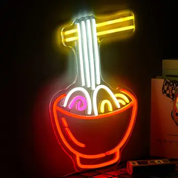 Неоновая вывеска Ramen с лапшой, светодиодные неоновые лампы для декора стен, неоновый рекламный щит с питанием от USB, крутая световая вывеска для витрины ресторана Изображение 2