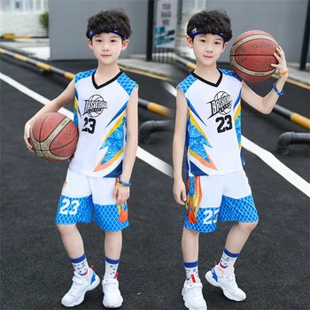 Новая баскетбольная форма для мальчиков, спортивная одежда на открытом воздухе, от 5 до 14 лет, баскетбольный жилет для мальчиков, Короткий костюм, Летний комплект детской одежды