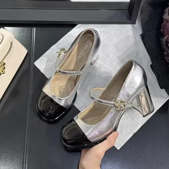 Новая Женская обувь Mary Jane На каблуке, Модная Повседневная Обувь Mary Jane С квадратным носком и вырезами в стиле ретро, Женская Обувь На платформе, Zapatos Mujer