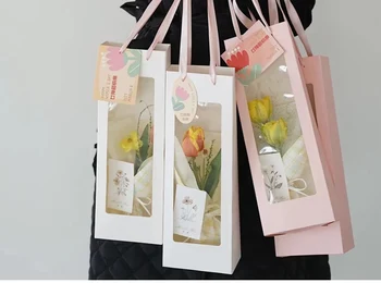Новая креативная упаковка для цветов, сумка для букетов с открывающейся ручкой, портативные бумажные пакеты, материал для букетов, подарочная упаковка, сумка