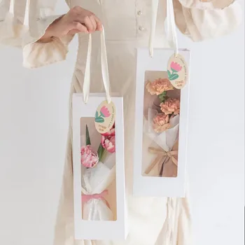 Новая креативная упаковка для цветов, сумка для букетов с открывающейся ручкой, портативные бумажные пакеты, материал для букетов, подарочная упаковка, сумка Изображение 2